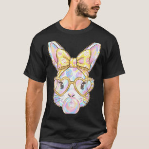 Süße Kaninchen-Hasen-Gesicht-Tie-Dye-Brille Mädche T-Shirt