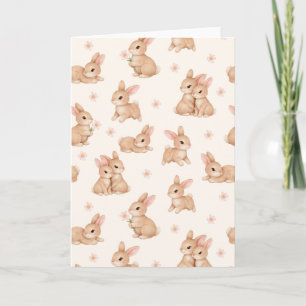 Süße Kaninchen Hasen Rosa Blumenmuster Ostern Feiertagskarte