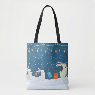 Süße Kaninchen Laternenparade durch Schnee Weihnac Tasche