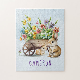 Süße Kaninchen Personalisierter Jungen-Ostern Puzzle