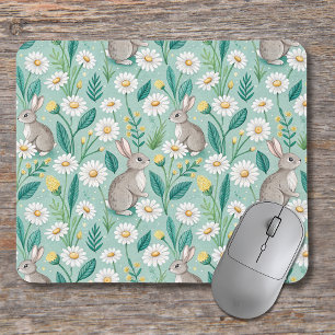 Süße Kaninchen sitzen zwischen weißen Gänseblümche Mousepad