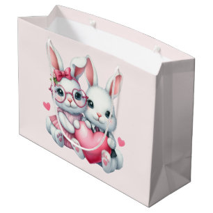 Süße Kaninchen teilen ein Herz Große Geschenktüte