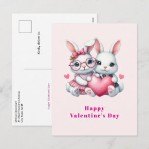 Süße Kaninchen teilen ein Herz zum Valentinstag Feiertagspostkarte