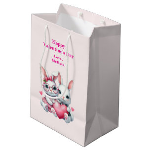 Süße Kaninchen teilen ein Herz zum Valentinstag Mittlere Geschenktüte