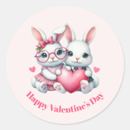 Süße Kaninchen teilen ein Herz zum Valentinstag Runder Aufkleber