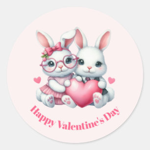 Süße Kaninchen teilen ein Herz zum Valentinstag Runder Aufkleber