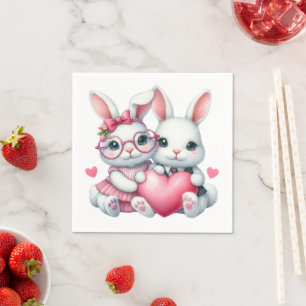 Süße Kaninchen teilen ein Herz zum Valentinstag Serviette