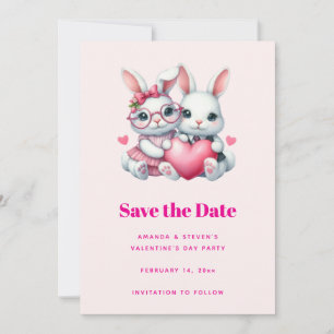 Süße Kaninchen teilen eine Valentinsfeier mit Herz Save The Date