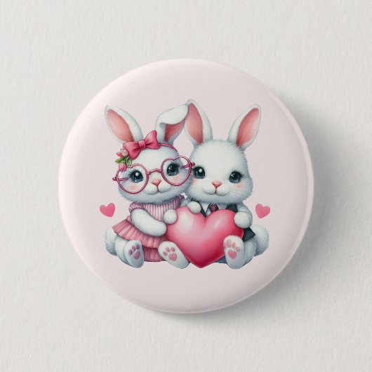 Süße Kaninchen teilen sich ein Herz Button (Vorderseite)
