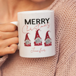 Süße karierte Weihnachtsgnome mit Ihrem Namen Zweifarbige Tasse