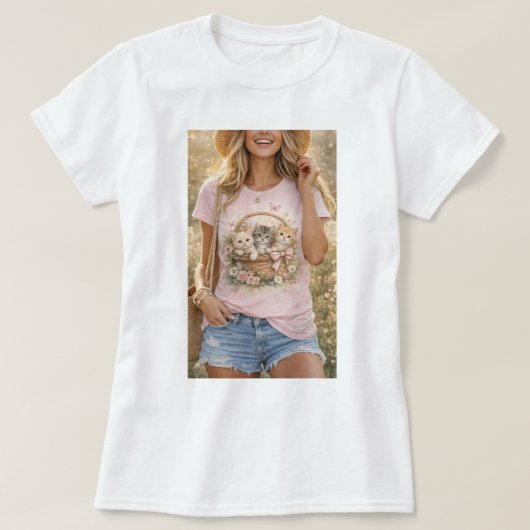 Süße Kätzchen Blumen Grafik Mädchen T-Shirt (Design vorne)