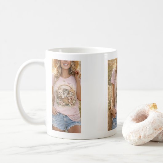 Süße Kätzchen Blumen Grafik Mädchen Tasse (Mit Donut)