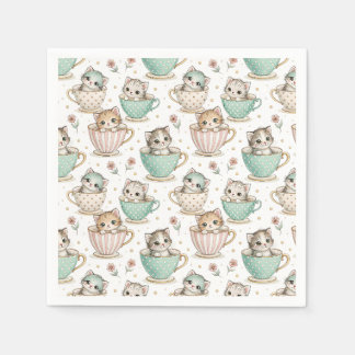 Süße Kätzchen in Teetassen - Kinder Katzen Design Serviette