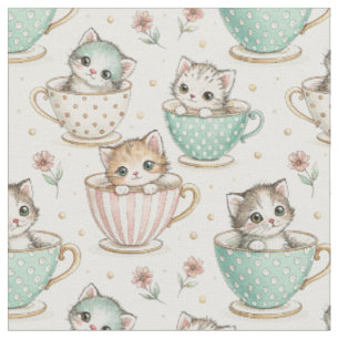 Süße Kätzchen in Teetassen - Kinder Katzen Design Stoff