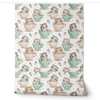 Süße Kätzchen in Teetassen - Kinder Katzen Design Tapete