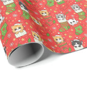Süße Kätzchen in Weihnachtsstrümpfen  Geschenkpapier (Rolleneckpunkt)