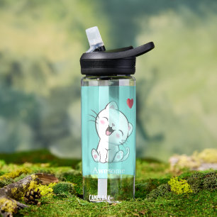 Süße Kätzchen-Katze & Herz auf Hellblau Trinkflasche