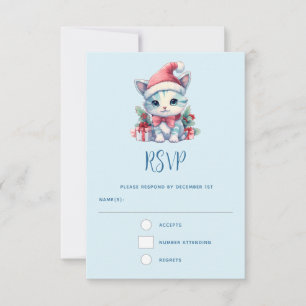 Süße Kätzchen-Katze in einem Weihnachtsmannhut Wei RSVP Karte