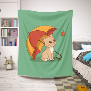 Süße Kätzchen Katze Rot Gelb Regenschirm Fall Grün Sherpadecke