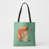 Süße Kätzchen Katze Rot Gelb Regenschirm Fall Grün Tasche (Vorderseite)