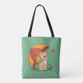 Süße Kätzchen Katze Rot Gelb Regenschirm Fall Grün Tasche (Rückseite)
