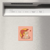 Süße Kätzchen Katze Rot Gelb Regenschirm Fall Rosa Magnet (In Situ (Geschirrspüler))