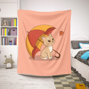 Süße Kätzchen Katze Rot Gelb Regenschirm Fall Rosa Sherpadecke