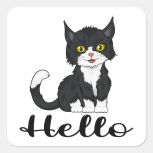 Süße Kätzchen Kitty Cartoon Schwarze Katze Hallo Q Quadratischer Aufkleber