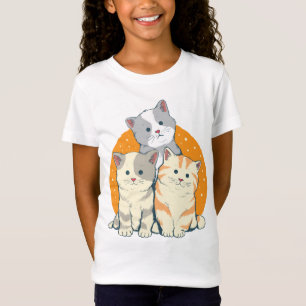 Süße Kätzchen Kitty Orange Graue Cartoon-Katze T-S T-Shirt