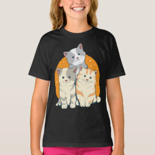 Süße Kätzchen Kitty Orange Graue Cartoon-Katze T-Shirt