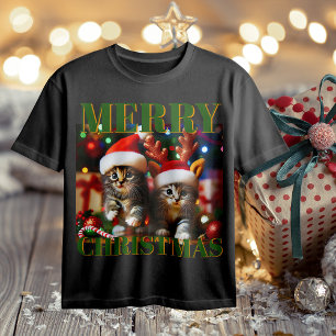 Süße Kätzchen mit Santa Claus und Rentierhüten 4 T-Shirt