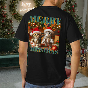 Süße Kätzchen mit Weihnachtsmann und Rentierhüten T-Shirt