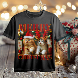 Süße Kätzchen mit Weihnachtsmann und Rentierhüten T-Shirt