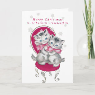 Süße Kätzchen Rosa Schleife Weihnachten Schneefloc Karte