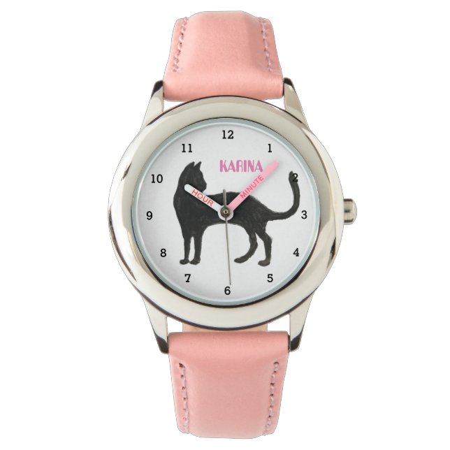 Süße Kätzchen Schwarze Katze Tier Mädchen Kinder Armbanduhr (Vorderseite)
