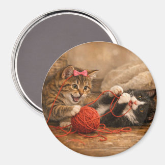 Süße Kätzchen spielen mit Rundgarn Magnet