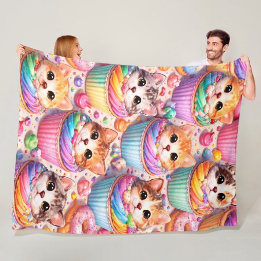 Süße Kätzchen und Cupcakes, Fleece-Decke, Regenbog Fleecedecke (Beispiel)