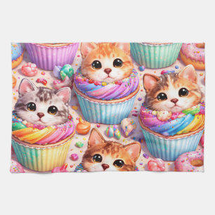 Süße Kätzchen und Cupcakes, Küchentuch, Regenbogen Geschirrtuch