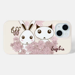Süße Kätzchen und Häschen Tier beste Freunde Kinde iPhone 15 Hülle