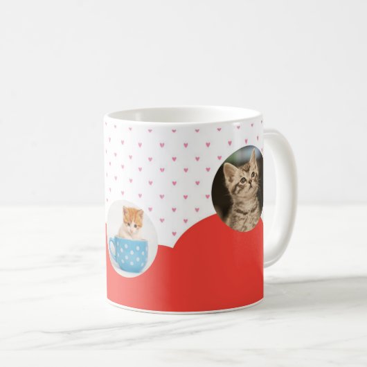 Süße Kätzchen und rote Herzen Muster Personalisier Kaffeetasse (VorderseiteRechts)