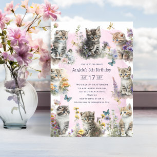 Süße Kätzchen Wildblumen Benutzerdefinierte 5. Geb Einladung