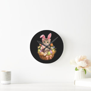 Süße Kätzchenliebhaber Frohe Ostern Katze Runde Wanduhr