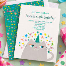 Süße Katze 4. Geburtstagseinladung Mädchen Party