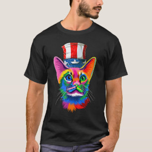 Süße Katze 4. Juli Kostüm Bunt Regenbogen Stolz T-Shirt