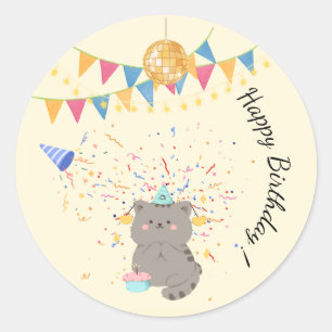 Süße Katze Alles Gute zum Geburtstag Rund Aufklebe Runder Aufkleber