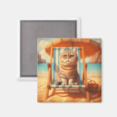 Süße Katze am Meer, Katzenliebhaber Geschenk Magnet (Vorderseite/Rückseite)