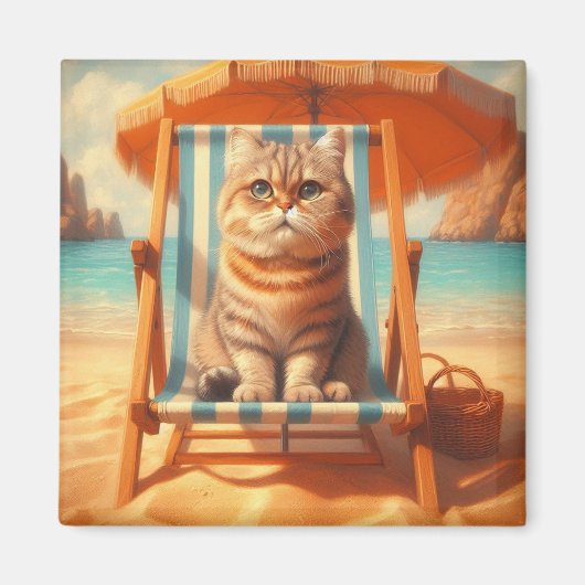 Süße Katze am Meer, Katzenliebhaber Geschenk Magnet (Vorne)