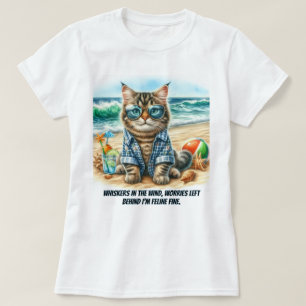 Süße Katze am Strand Katze Liebhaber T-Shirt