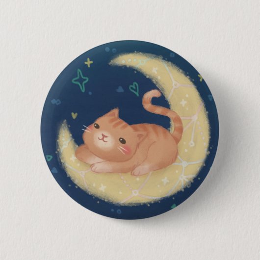 Süße Katze auf dem Mond Button (Vorderseite)