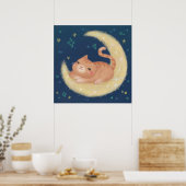 Süße Katze auf dem Mond Poster (Küche)